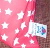 30mm x 50mm Polyester Satin Tags sewn onto bag