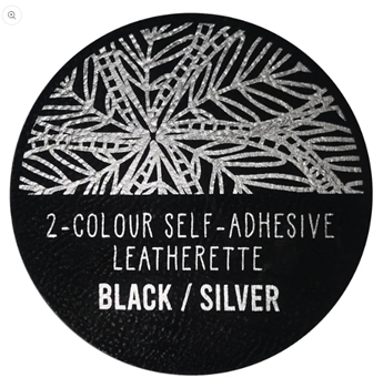 Leatherette Tags  Black  Silver. Iron-on or peel-and-stick adhesive.