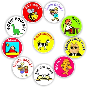 140 Afrikaans Stickers | Birthday, Cow, Fish, Cat, Bee : Baie mooi, reward sticker for the classroom