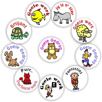 140 Afrikaans Sickers- | Pirate, Donkey, Sheep & kids: Goeie werk, reward sticker for the classroom
