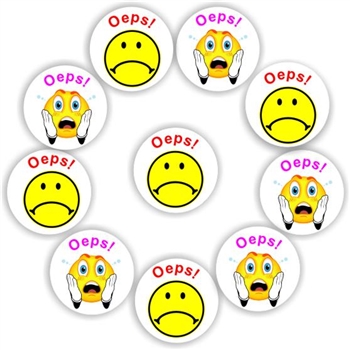 140 Afrikaans Stickers | Sad faces : Oeps, reward sticker for the classroom