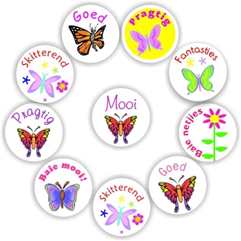 Afrikaans Butterfly Stickers | Butterflies & Flowers : Goed, Pragtig, Mooi, Skitterend, Fantasties, reward sticker for the classroom