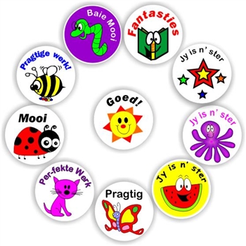 140 Afrikaans Stickers | Stars, bugs, Smiley : Pragtige werk, reward sticker for the classroom
