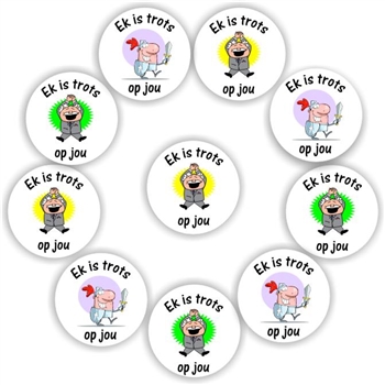 140 Afrikaans Stickers | Principal & Knight : Trots op jou, reward sticker for the classroom