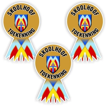 48 Afrikaans Award Sickers | Rosette Ribbon -Skookhoof Toekenning, reward sticker for the classroom