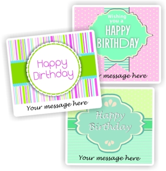 15 Happy Happy Birthday stickers | Green and pink, stripes & bows, reward sticker for the classroom