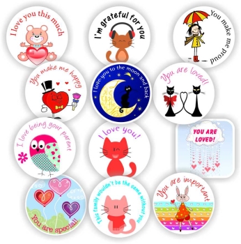 54 Large Stickers | Lunchbox notes : I love you this much, Teddy bears, cats, hearts, reward sticker for the classroom