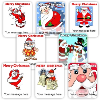 Christmas labels Personalised with your name | Hawaiian Santa, a snowman, reward sticker for the classroom