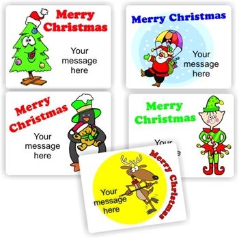 15 Merry Christmas labels Personalised with your name | Christmas trees, elves, penguins & reindeers, reward sticker for the classroom