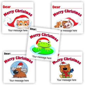 12 Merry Christmas labels Personalised with your name |Festive kittens, puppies, reward sticker for the classroom