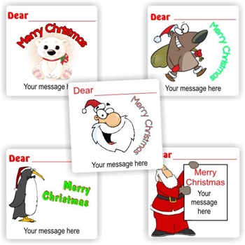 Christmas Message Stickers | Polar Bear, Santa, Penguin, Bear with Sack : Dear… Merry Christmas, reward sticker for the classroom