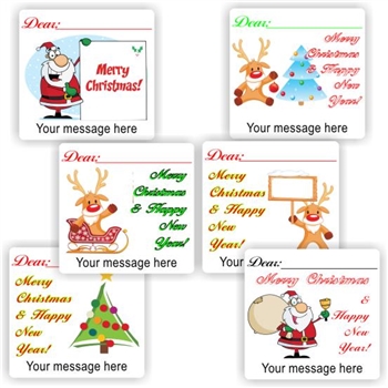 Christmas Message Stickers | Santa, Reindeer & Christmas Tree : Dear… Merry Christmas & Happy New Year!, reward sticker for the classroom