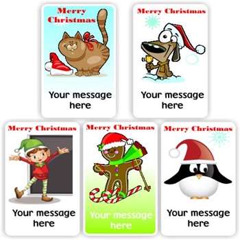 Christmas Message Stickers | Cat, Dog, Elf, Gingerbread Man, Penguin : Merry Christmas, reward sticker for the classroom