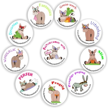130 Afrikaans stickers | Donkeys Good & Beautiful work, reward sticker for the classroom