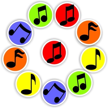 408 Mini Music Note Stickers | Bold Quavers & Semiquavers on Bright Circles, reward sticker for the classroom