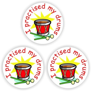 140 Music stickers |Drums : I Practised my drums, reward sticker for the classroom