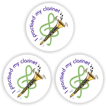 140 Music stickers | Clarinet : I practised my clarinet, reward sticker for the classroom