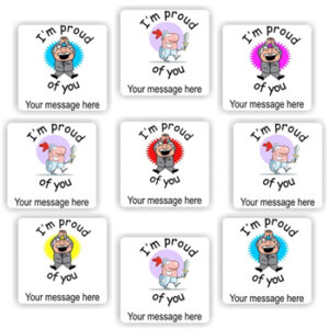 140 Personalised Stickers | Cheering Cartoon Characters : I’m proud of you