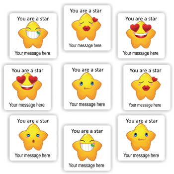 110 Personalised Stickers | Golden Star Emoji Faces : You are a star, teacher reward sticker sheet