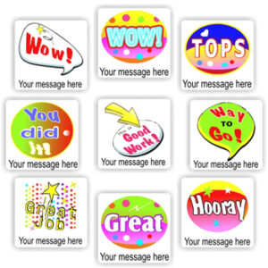120 Personalised Stickers | Speech Bubbles & Bright Spots : Wow! Way to Go! Hooray