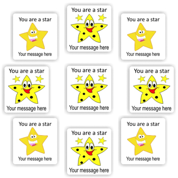 110 Personalised Stickers | Smiling Yellow Stars : You are a star, teacher reward sticker sheet
