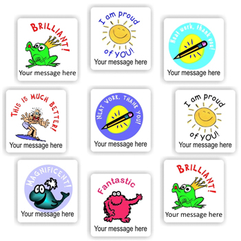 140 Personalised Stickers | Frogs, Sunshine, Pencils & Whale : Brilliant! Magnificent!, teacher reward sticker sheet
