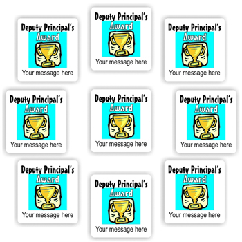 140 Personalised Stickers | Gold Trophy : Deputy Principal's Award, teacher reward sticker sheet