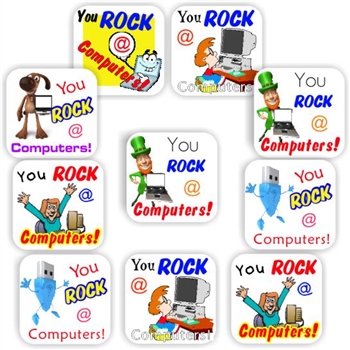 140 Computer stickers | Kids & Irish leprechauns on a pc, Memory sticks : You rock @ computers., reward sticker for the classroom