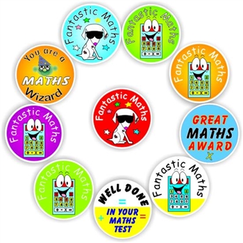 140 Maths Stickers | Wizard, Calculator : Great Maths Award, reward sticker for the classroom