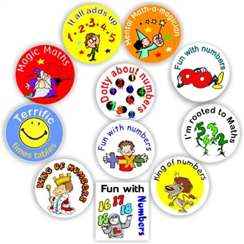 88 Maths Stickers | Wizards, Maths rocks, King of numbers, Terrific times tables, reward sticker for the classroom