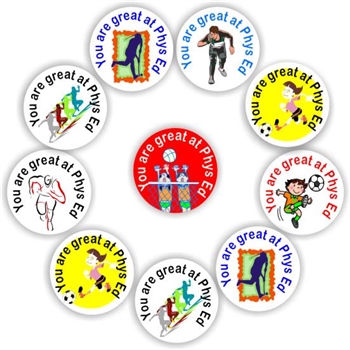 140 Physed stickers| Running, soccer, hockey & volleyball: You are great at Physed, reward sticker for the classroom