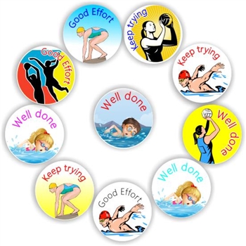 140 Physed stickers | Swimming & netball players: Good effrort, reward sticker for the classroom