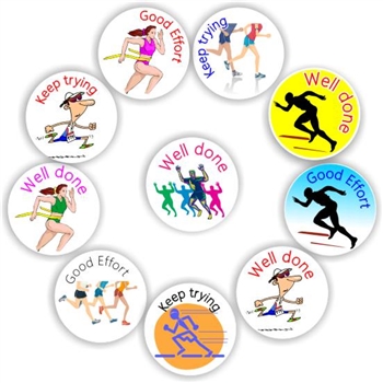 140 Physed stickers | Runners : Good effort, keep trying & well done, reward sticker for the classroom