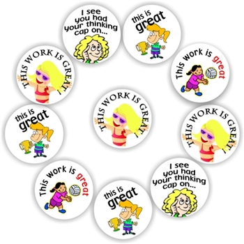 140 Teacher's reward stickers- Girls - motivational -This work is great, reward sticker for the classroom