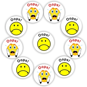 140 Teacher's reward stickers-Oops- sad faces., reward sticker for the classroom