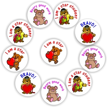 140 Teachers Reward Stickers -Bears-Beary good work! Bravo, reward sticker for the classroom