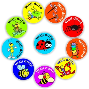 140 Teacher's reward stickers-Bugs, Bees, caterpillars & spiders - Well done, reward sticker for the classroom