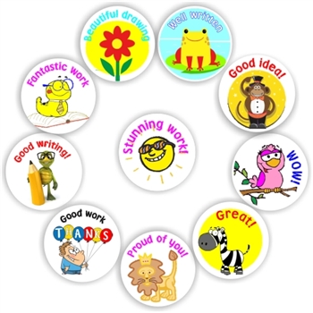 140 Teacher's reward stickers-Fantastic work & Good writing. Happy Animals, reward sticker for the classroom