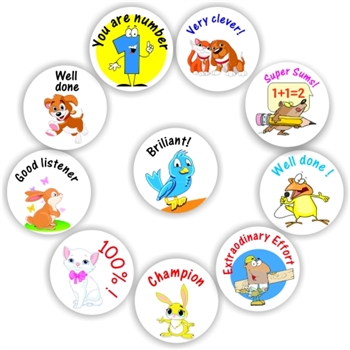 140 Teacher's reward stickers-Birds, Dogs, Very clever,You are number 1!, reward sticker for the classroom