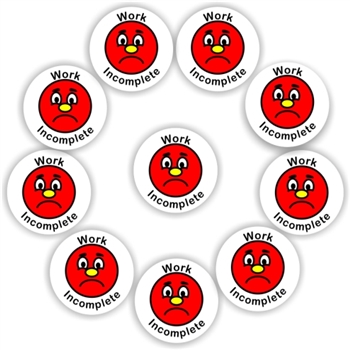 130 Teacher's stickers-Work Incomplete - sad face, reward sticker for the classroom