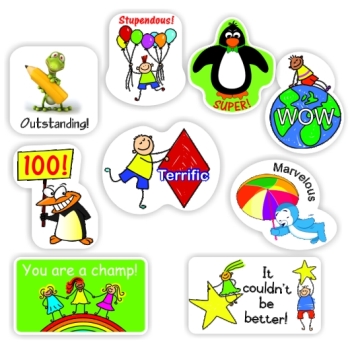 108 Teacher's reward stickers-Penguin, Happy faces,- Good effort, reward sticker for the classroom