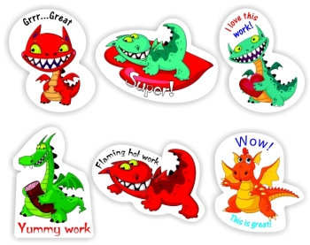 90 Teacher's reward stickers-Dragons -flaming hot work, reward sticker for the classroom