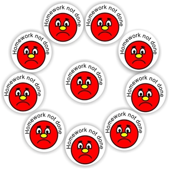 140 Teacher's stickers-Home-work not done-Sad face., reward sticker for the classroom