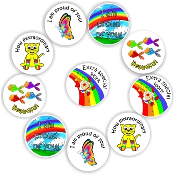 140 Teacher's reward stickers-Rainbows, Colourful-Extra special work., reward sticker for the classroom