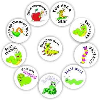 140 Teachers Reward Stickers - Caterpiller & worm, Keep up the good work, you are special., reward sticker for the classroom