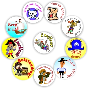 140 Teacher's reward stickers-Pirates, Keep it up! Keep trying!, reward sticker for the classroom