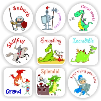 108 Teachers Reward Stickers Knights & Dragons-Smashing, Incredible, reward sticker for the classroom