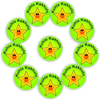 140 Isi-zulu Stickers | Smiley stars to reward -Kuhle Kakhulu-(Very good!), reward sticker for the classroom