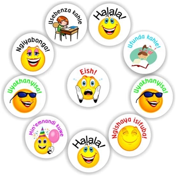 88 Isi-zulu Stickers | 8 different designs: congratulate & correct work, reward sticker for the classroom