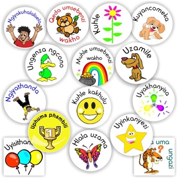 151 Isi-zulu Stickers | 15 unique designs, reward sticker for the classroom